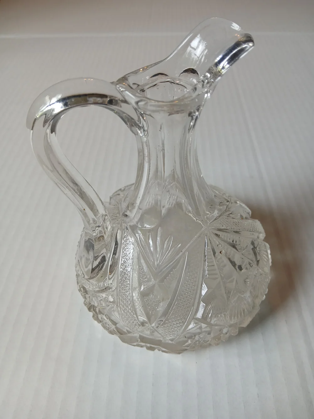 Vintage Clear Cut Glass Cruet Pitcher EAPG Starburst Pattern Elegant Decor